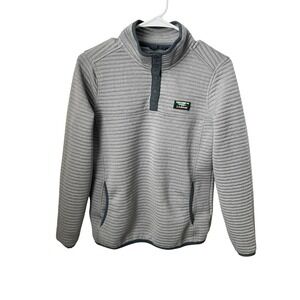LLBean Gray Textured Fleece Snap Neck Pullover Sweatshirt Size S
